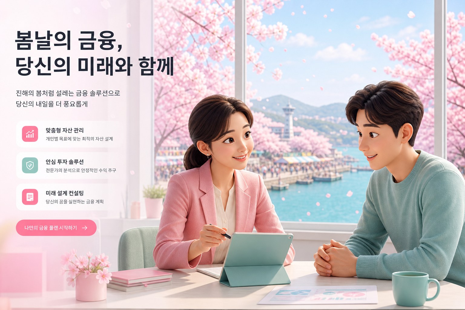 상담사가 고객과 상환 일정을 함께 검토하는 장면